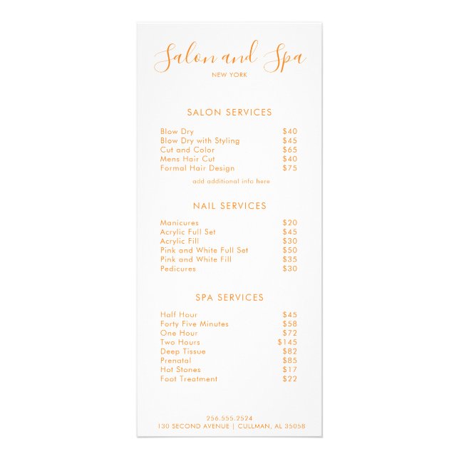 Modern Salon Price Menu (Front)