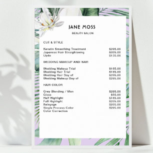Modern Salon Watercolor Tropical Price List   Poster