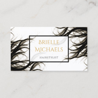 Modern Salon Wavy Hair Black and Gold Hairstylist Business Card