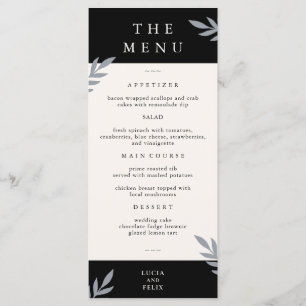 Modern Sample Leaves Distressed Black Dinner Menu