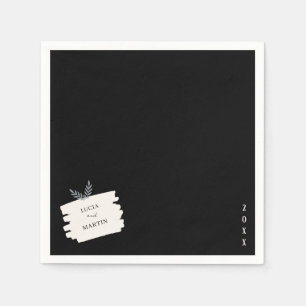 Modern Sample Leaves Distressed Black Wedding Napkin
