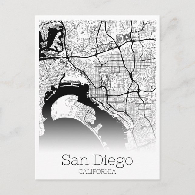 Modern San Diego City Map Postcard (Front)