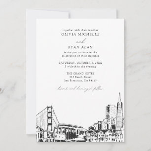 Modern San Francisco Wedding Skyline Black & White Invitation