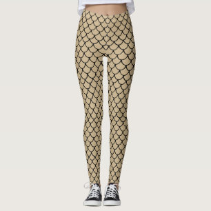 Modern Sand Beige Mermaid Fish Scales Pattern Leggings