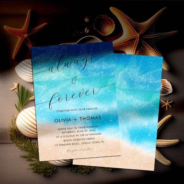 Modern Sand Waves Beach Always Forever Wedding Invitation (Creator Uploaded)