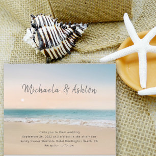 Modern Sandy Beach Wedding Invitation Postcard