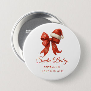 Modern Santa Baby Shower Red Bow Christmas 7.5 Cm Round Badge