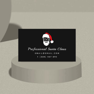 Modern Santa Christmas Theme Minimal Simple Black Business Card