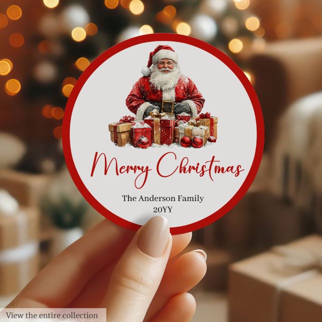 Modern Santa Claus Simple Festive Gift Sticker (Modern Santa Claus Simple Festive Gift Sticker)
