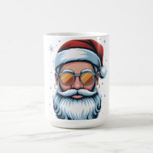 Modern Santa Claus Vector Art with Sunglasses , Coffee Mug