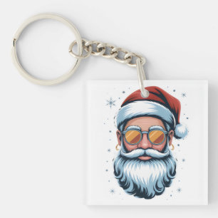 Modern Santa Claus Vector Art with Sunglasses Key Ring