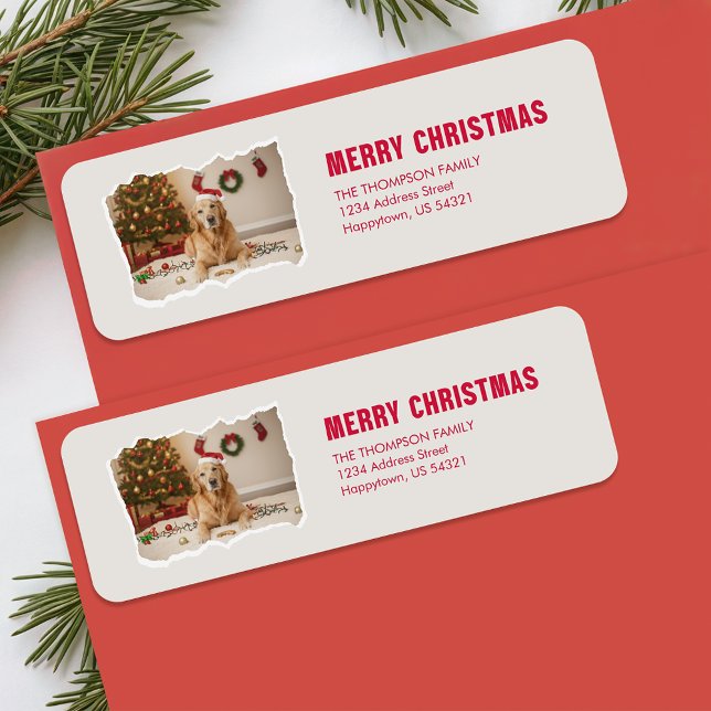 Modern Santa Dog Photo Christmas Return Address Label (Creator Uploaded)
