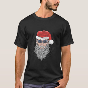 Modern Santa Face With Sunglasses Funny Christmas T-Shirt