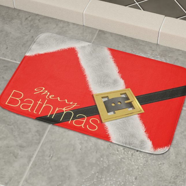 Modern Santa Festive Red and White Bath Mat (Creator Uploaded)