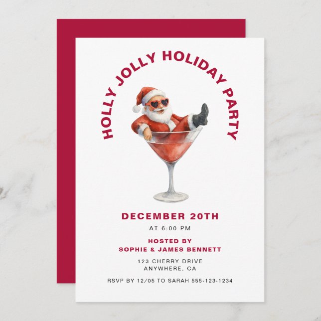 Modern Santa Holly Jolly Christmas Party Invitation (Front/Back)