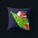 Modern Santa On Christmas Tree Rocket Funny Space Cushion<br><div class="desc">Modern Santa On Christmas Tree Rocket Funny Space Festive Holidays Throw Pillows Cushions features a funny and festive Santa holding onto a rocket powered Christmas tree. Perfect for Christmas holiday decor and gifts for family and friends. Designed by ©2024 Evco Studio www.zazzle.com/store/evcostudio</div>