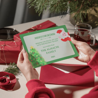 modern santa pine tree family christmas greeting holiday card