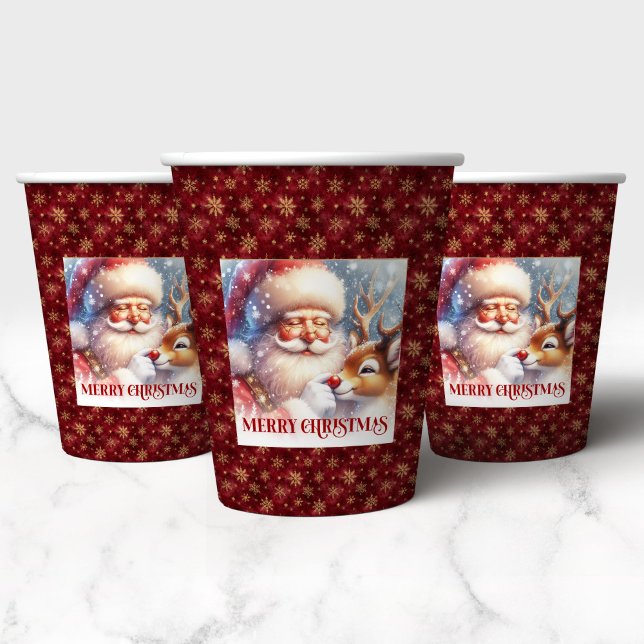 Modern Santa Rudolph Christmas Party Paper Cup  (Modern Santa Rudolph Christmas Party Paper Cup Design)