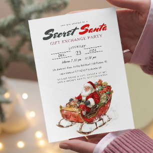 Modern Santa Sleigh Secret Santa Christmas Party Invitation