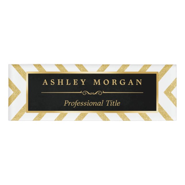 Modern Sassy Luxury Golden Glitter Sparkles Look Name Tag (Front)