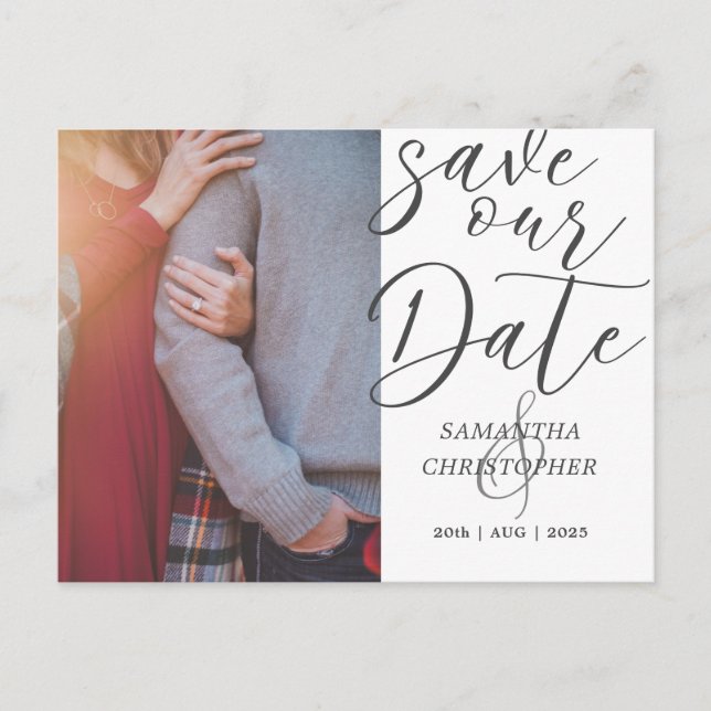 Modern Save Our Date Photo Elegant Script Wedding Announcement Postcard (Front)