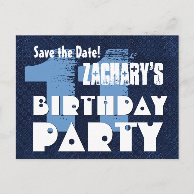 Modern Save the Date 11th Birthday Party W02E Announcement Postcard (Front)