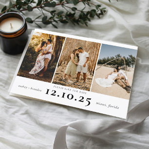 Modern Save the Date 3 Photo Collage Announcement Postcard