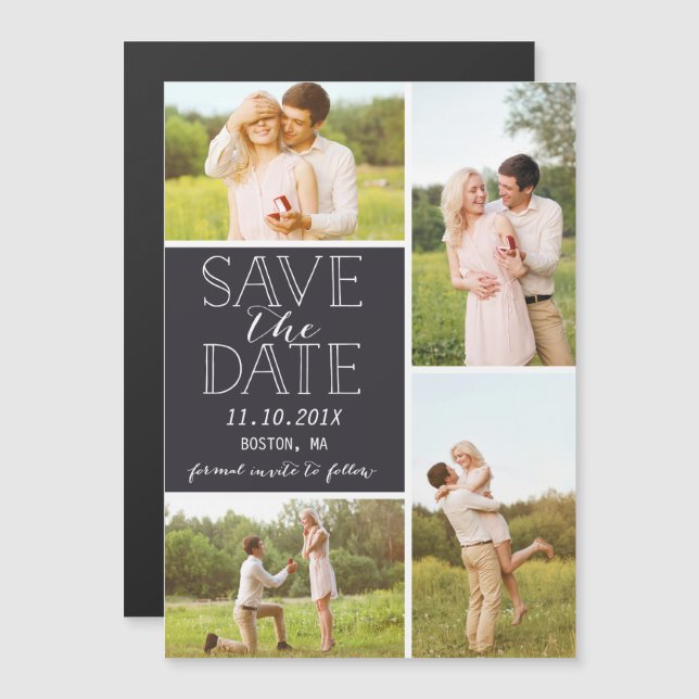Modern Save The Date 4 Photo Classic Collage Magnetic Invitation (Front/Back)