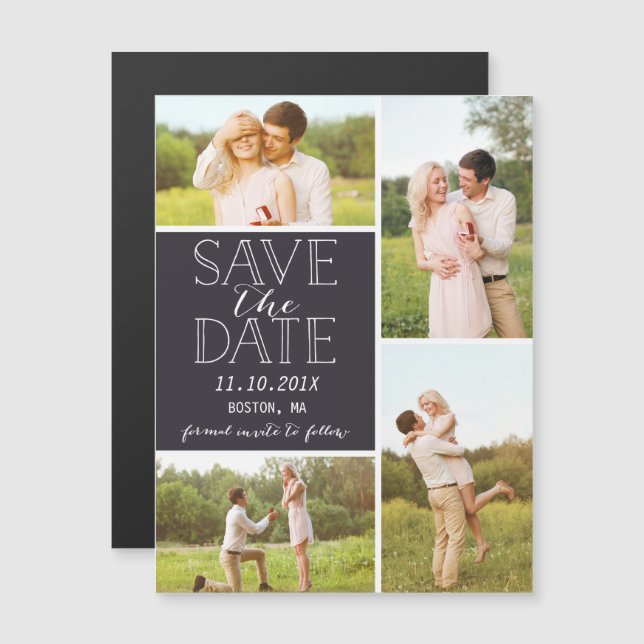 Modern Save The Date 4 Photo Classic Collage Magnetic Invitation (Front/Back)