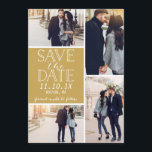 Modern Save The Date 4-Photo Collage Gold<br><div class="desc">Modern Save the date photo card featuring a 4-photo collage and modern fonts.</div>