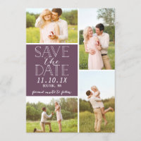 Modern Save The Date 4-Photo Purple Collage