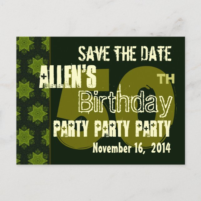 Modern Save the Date  50th Birthday Party R203AB Announcement Postcard (Front)