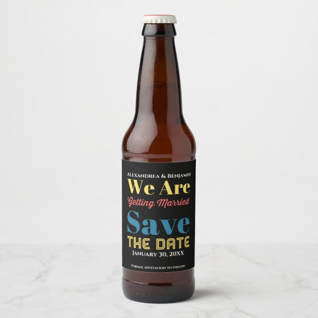 Modern Save The Date Announcement  Beer Bottle Label (Front)