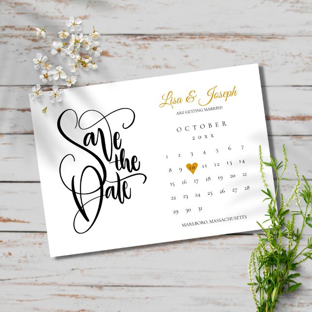 Modern Save the Date Calendar Gold Love Heart (Creator Uploaded)
