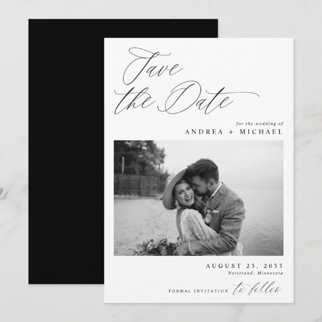 Modern Save the Date Card Elegant Photo (Front/Back)