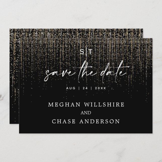 Modern Save the Date Edgy Champagne Glitter Invitation (Front/Back)