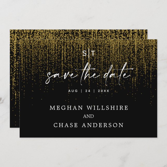 Modern Save the Date Edgy Gold Glitter Invitation (Front/Back)