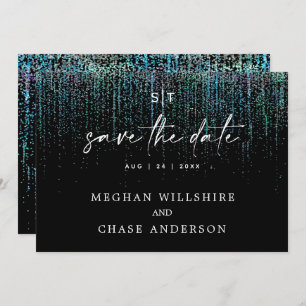 Modern Save the Date Edgy Teal Glitter Invitation