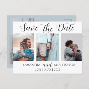 Modern Save the Date Elegant Script Photo Collage  Announcement Postcard