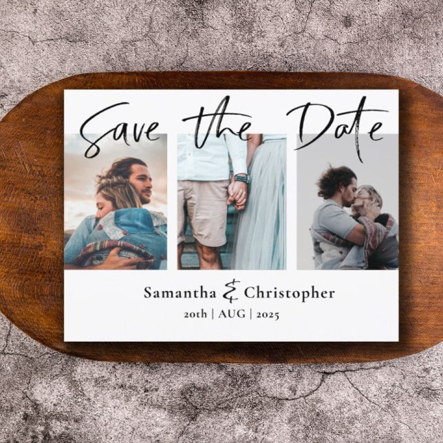 Modern Save the Date Elegant Script Photo Collage Announcement Postcard (Creator Uploaded)