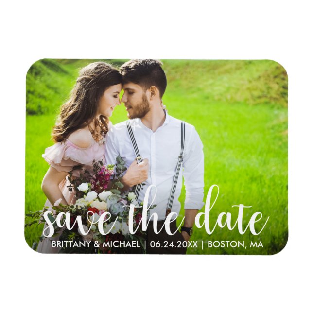 Modern Save The Date Engagement Couple Photo WS Magnet (Horizontal)