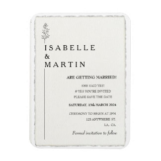 Modern Save the Date Faux Deckled Edge Wedding  Magnet