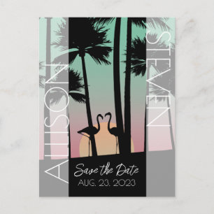 Modern save the date flamingo design postcard