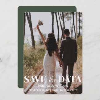 Modern Save The Date Forest Green Photo Wedding Invitation