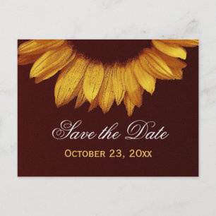 Modern Save the Date Gold Coloured Sunflower v6 Announcement Postcard
