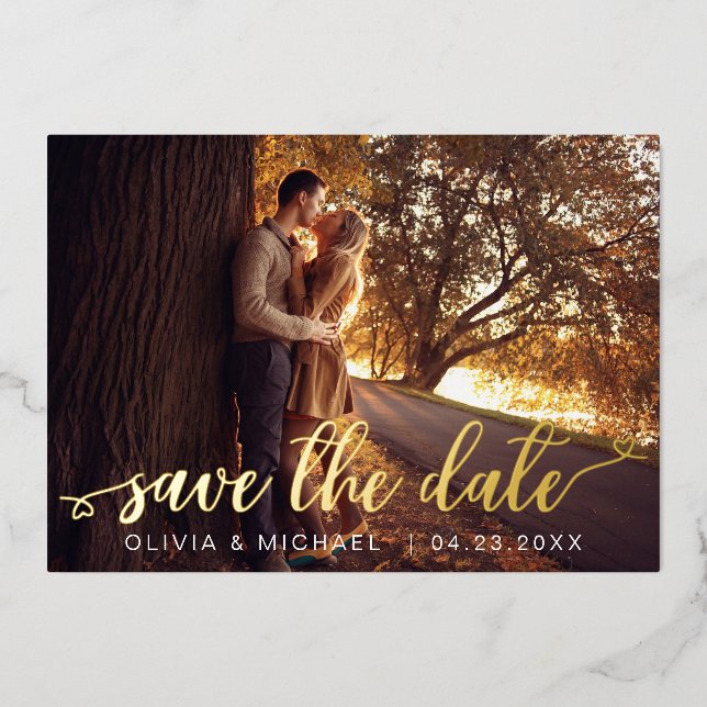 Modern Save the Date Gold Handwritten Photo (Front)