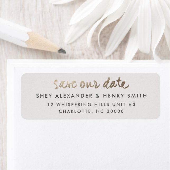 Modern Save the date Gold Return Address  Label (Insitu)