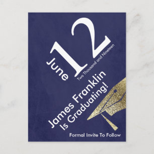 Modern Save The Date Graduation Gold White Blue Announcement Postcard