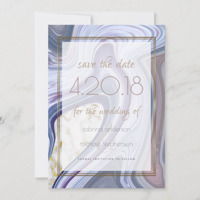 Modern Save the Date Marbleised Purple Rose Agate (Front)