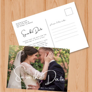 Modern Save the Date Monogram Photo Collage Simple Postcard